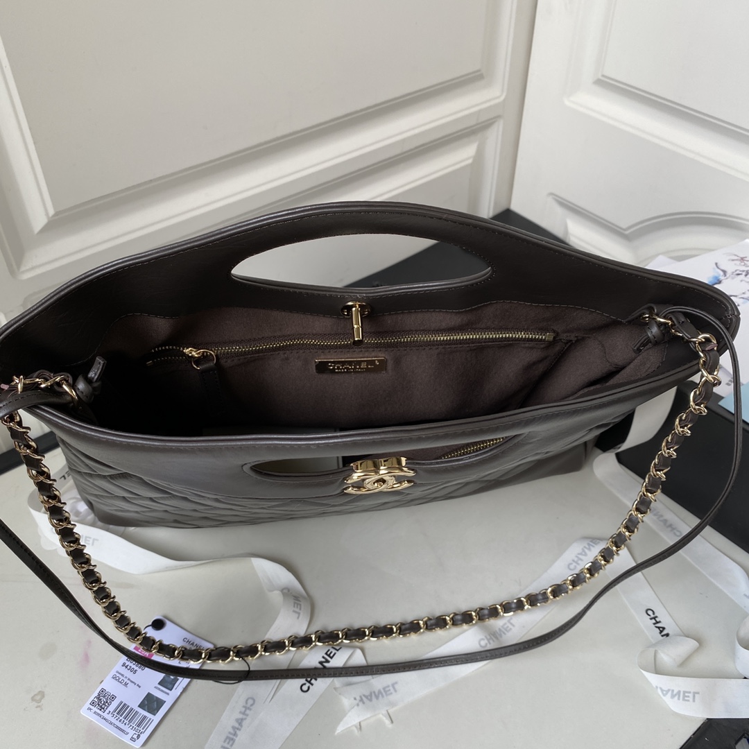 Calfskin Large 31 Chain Shoulder Bag Handbag AS1010 Coffee